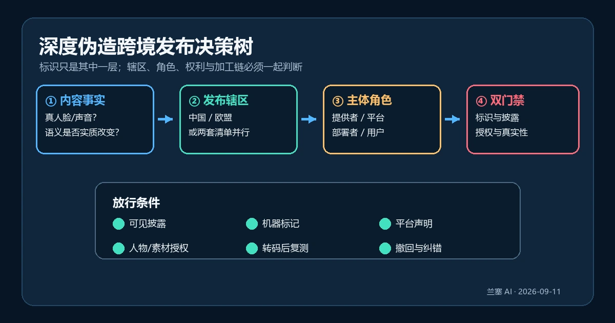 深度伪造内容中国与欧盟跨境发布决策树