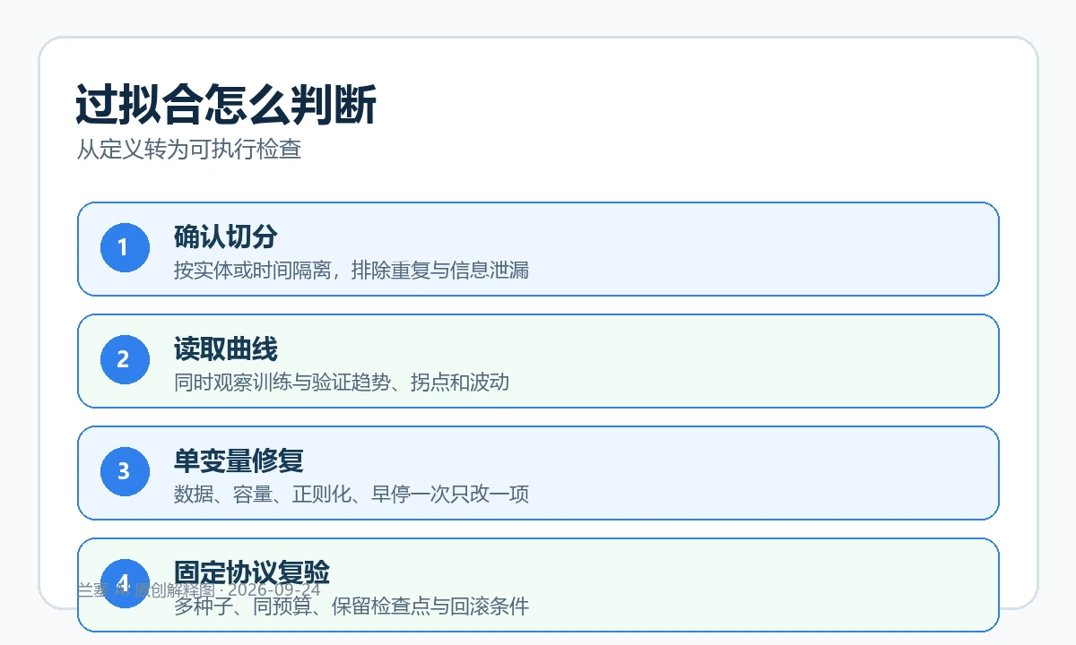 过拟合诊断从数据切分到验证曲线和修复复验的四步流程