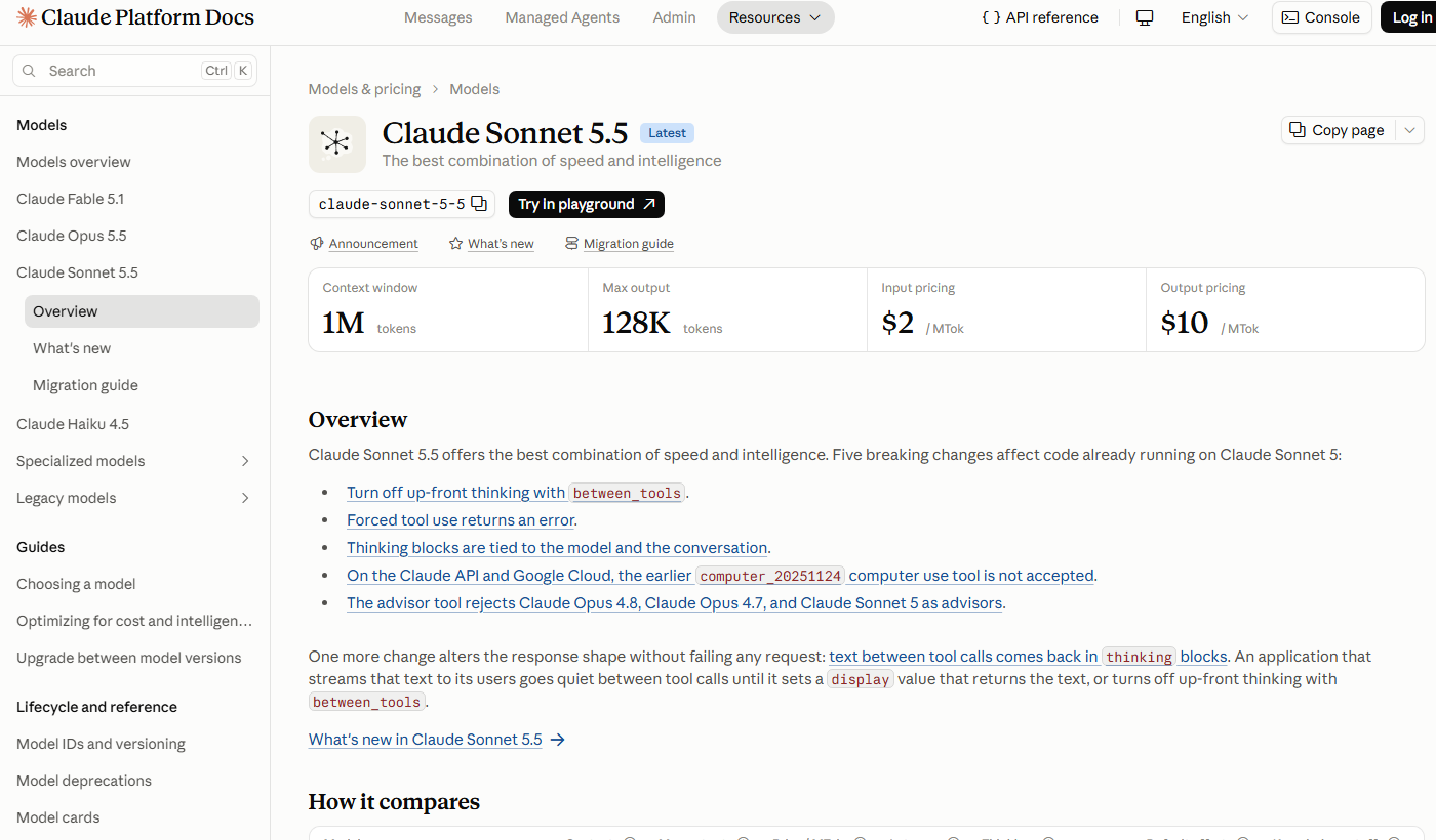 Anthropic 官方 Claude Sonnet 5.5 发布页面显示发布日期与模型定位