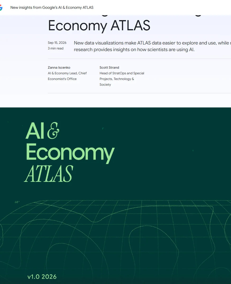 Google 官方文章展示 AI Economy ATLAS 更新日期、公开交互体验和职业使用示例