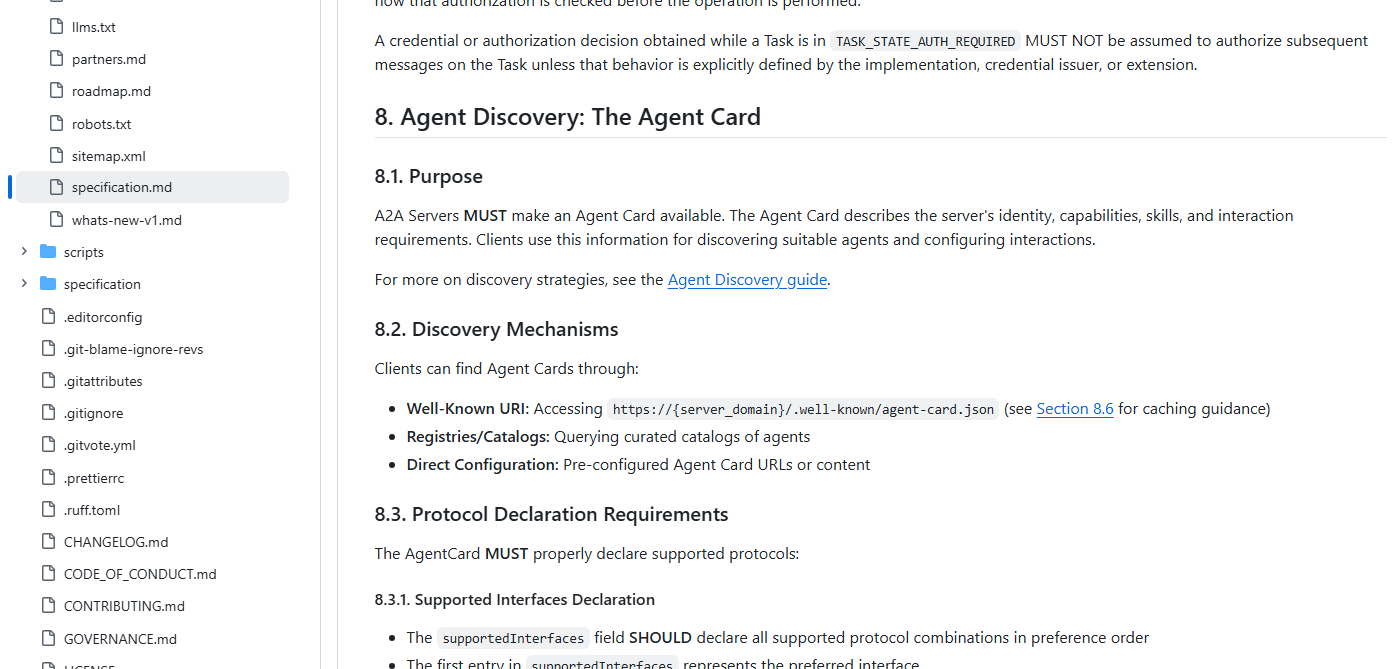 A2A官方规范中Agent Card发现机制与认证扩展卡安全要求的必要局部